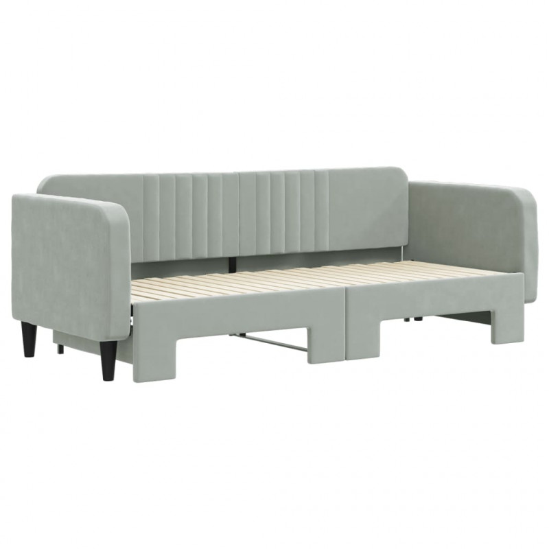 Sofa rozsuwana, jasnoszara, 80x200 cm, aksamit