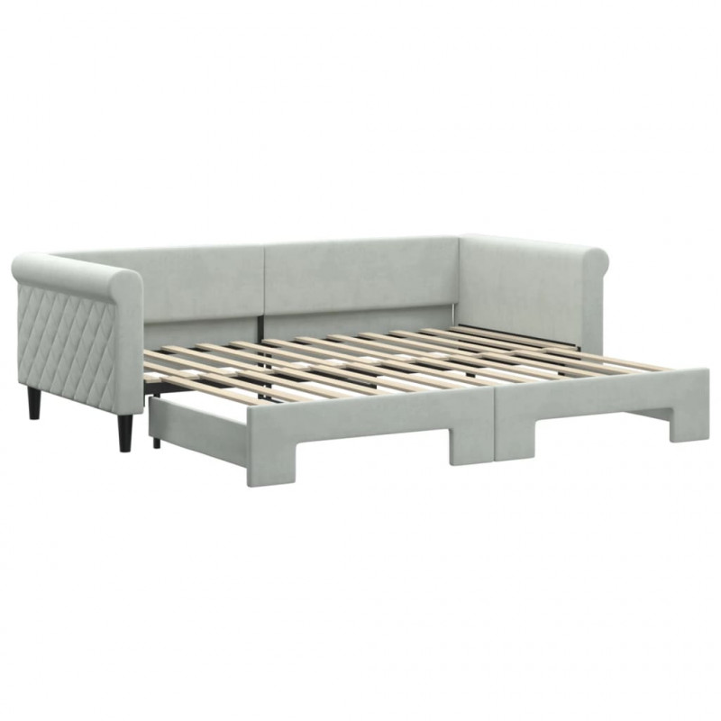 Sofa rozsuwana, jasnoszara, 90x200 cm, aksamit