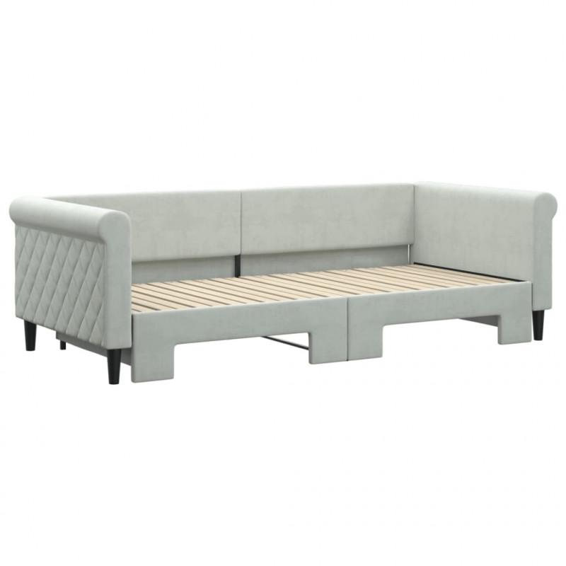 Sofa rozsuwana, jasnoszara, 90x200 cm, aksamit
