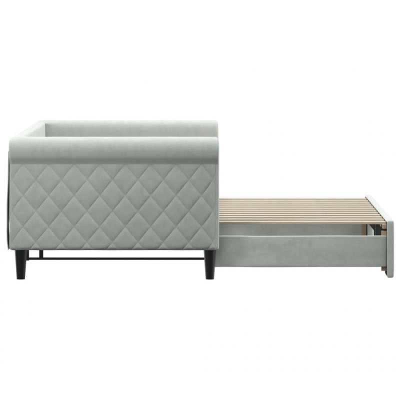Sofa rozsuwana, jasnoszara, 90x200 cm, aksamit