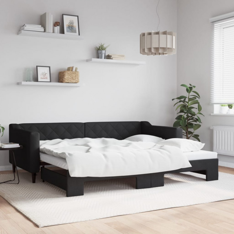 Sofa rozsuwana, czarna, 90x200 cm, tkanina