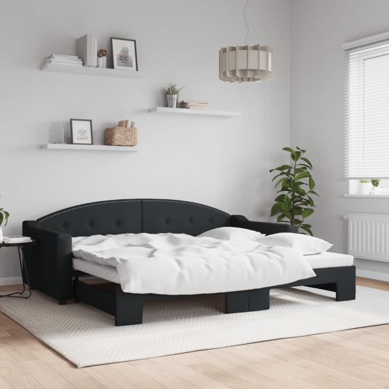 Sofa rozsuwana, czarna, 90x200 cm, tkanina