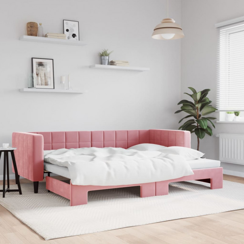 Sofa rozsuwana, różowa, 80x200 cm, aksamit