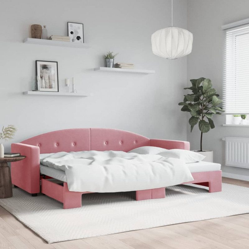 Sofa rozsuwana, różowa, 80x200 cm, aksamit
