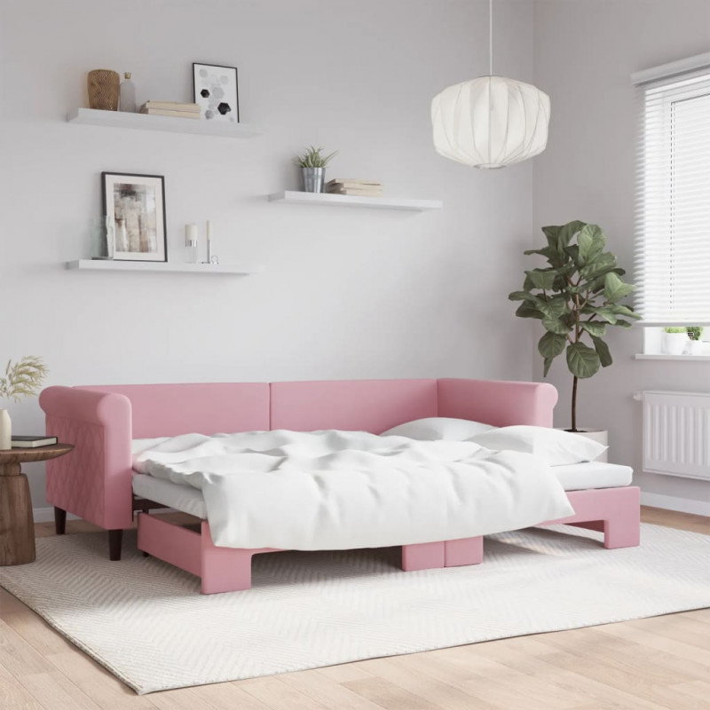 Sofa rozsuwana, różowa, 80x200 cm, aksamit