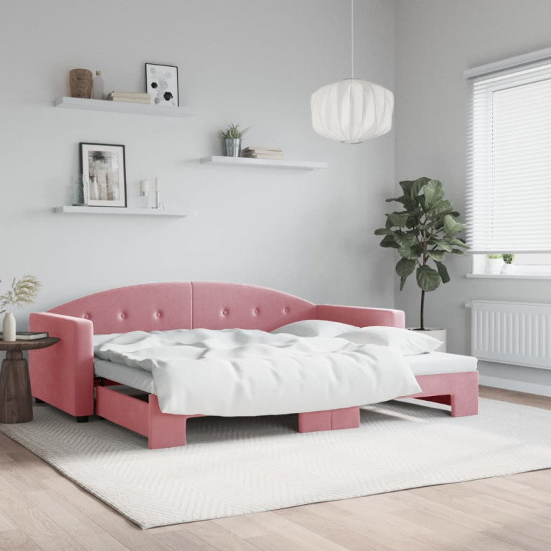 Sofa rozsuwana, różowa, 90x200 cm, aksamit