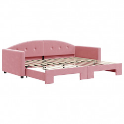 Sofa rozsuwana, różowa, 90x200 cm, aksamit