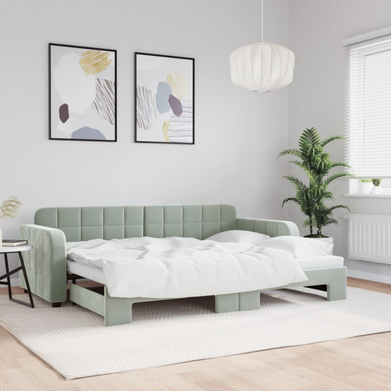 Sofa rozsuwana, jasnoszara, 80x200 cm, aksamit