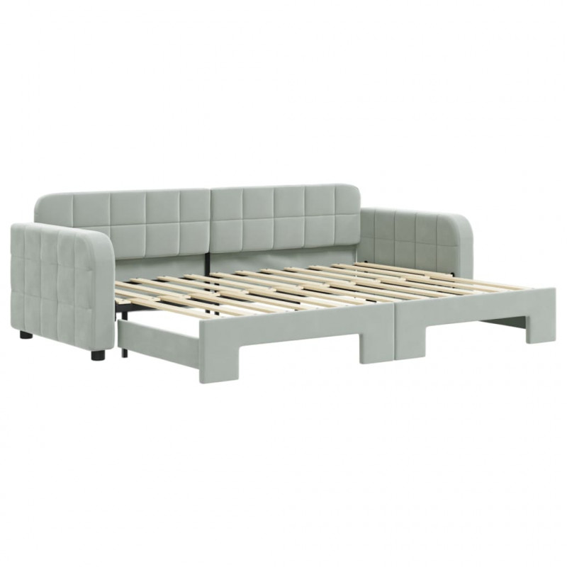 Sofa rozsuwana, jasnoszara, 80x200 cm, aksamit