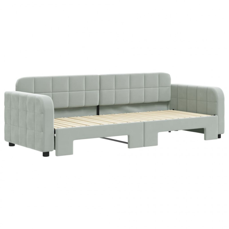 Sofa rozsuwana, jasnoszara, 80x200 cm, aksamit