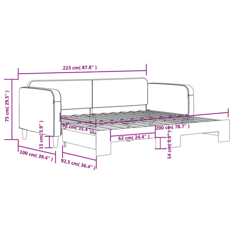 Sofa rozsuwana, kolor taupe, 90x200 cm, tkanina
