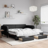 Sofa rozsuwana z szufladami, czarna, 100x200 cm, tkanina