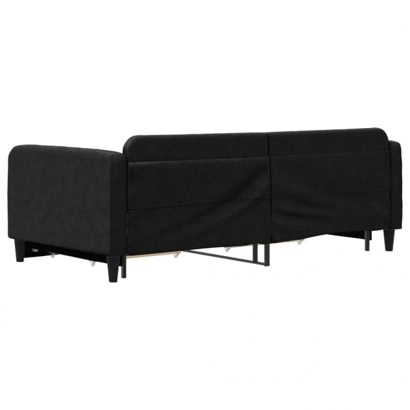 Sofa rozsuwana z szufladami, czarna, 100x200 cm, tkanina