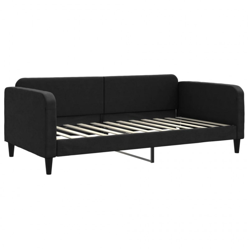 Sofa rozsuwana z szufladami, czarna, 100x200 cm, tkanina
