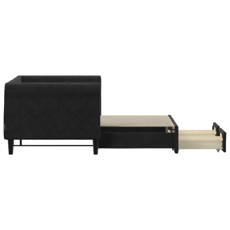 Sofa rozsuwana z szufladami, czarna, 80x200 cm, aksamit
