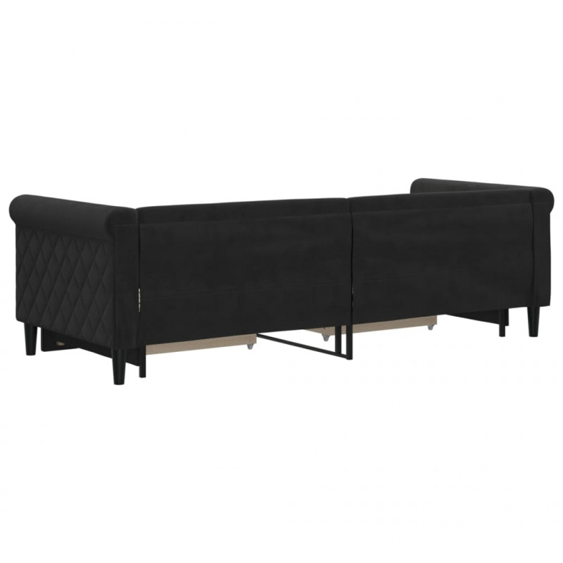 Sofa rozsuwana z szufladami, czarna, 80x200 cm, aksamit