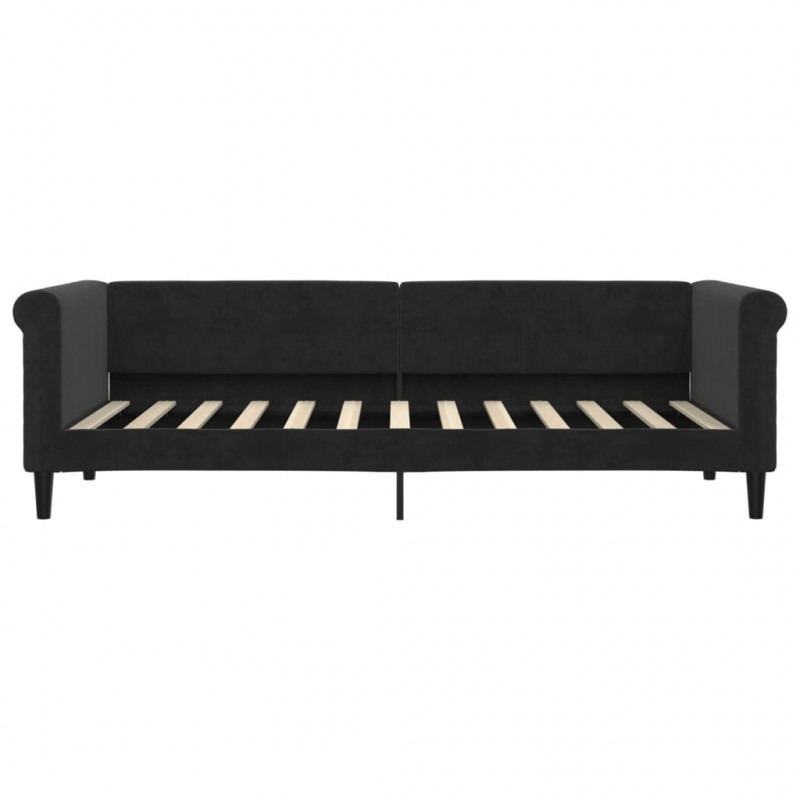 Sofa rozsuwana z szufladami, czarna, 80x200 cm, aksamit