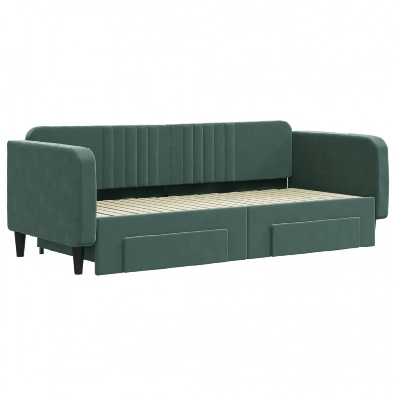 Sofa rozsuwana z szufladami, ciemnozielona, 90x200 cm, aksamit