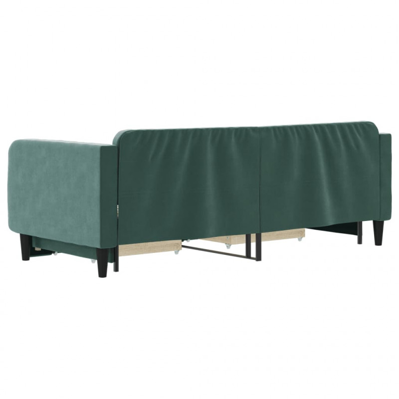 Sofa rozsuwana z szufladami, ciemnozielona, 90x200 cm, aksamit