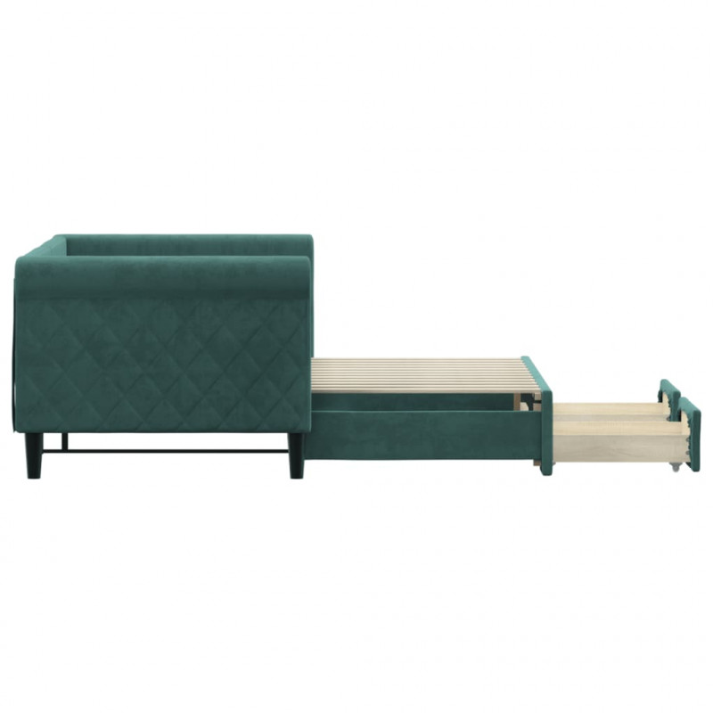Sofa rozsuwana z szufladami, ciemnozielona, 80x200 cm, aksamit