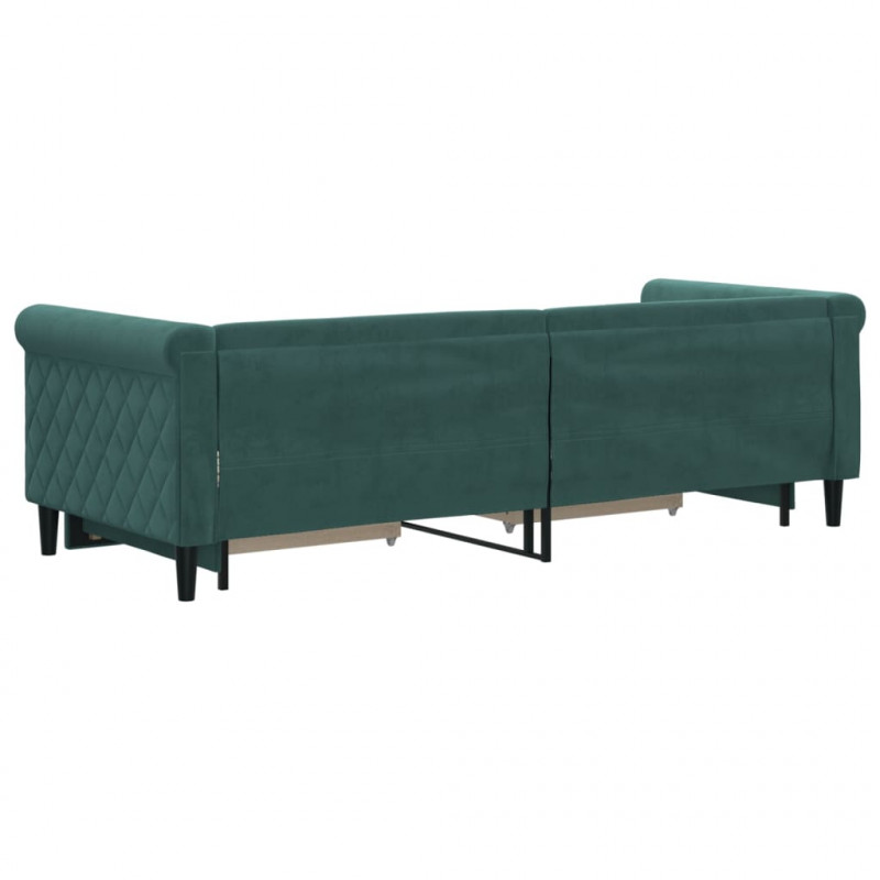 Sofa rozsuwana z szufladami, ciemnozielona, 80x200 cm, aksamit