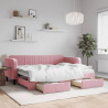 Sofa rozsuwana z szufladami, różowa, 80x200 cm, aksamit