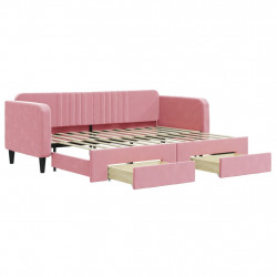 Sofa rozsuwana z szufladami, różowa, 80x200 cm, aksamit