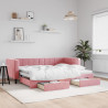 Sofa rozsuwana z szufladami, różowa, 80x200 cm, aksamit