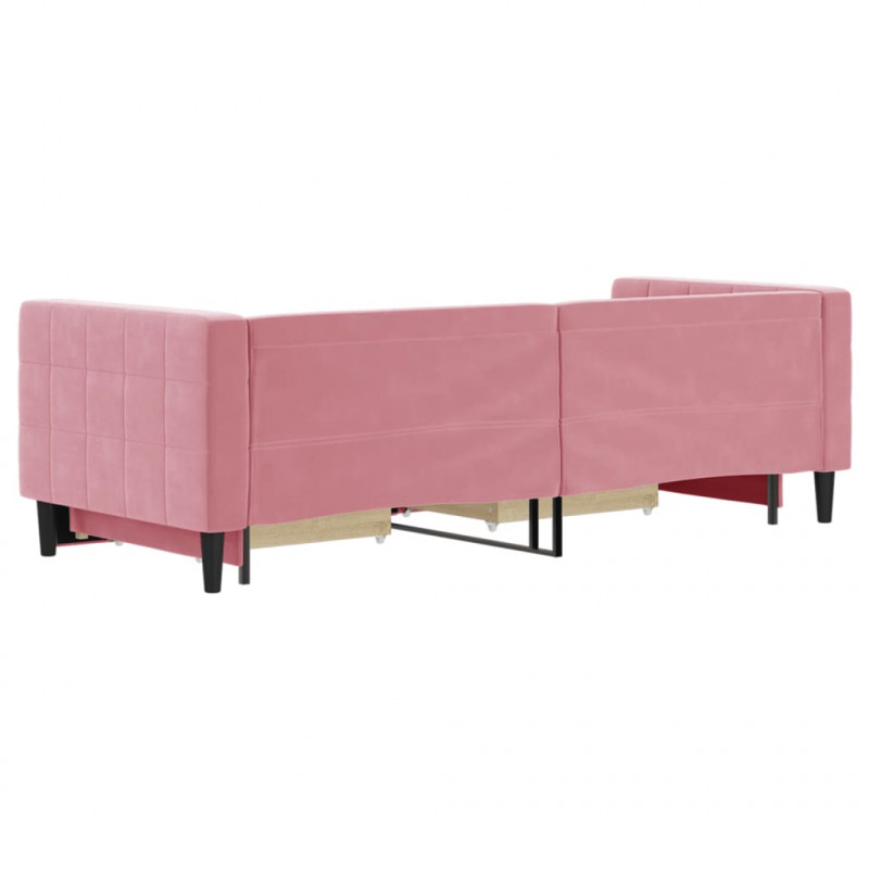 Sofa rozsuwana z szufladami, różowa, 80x200 cm, aksamit