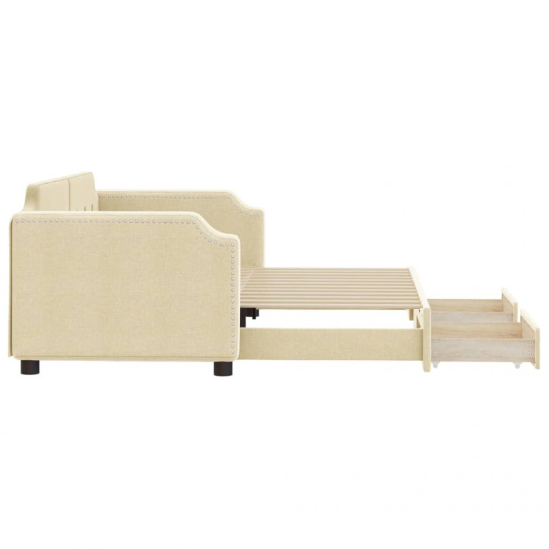 Sofa rozsuwana z szufladami, kremowa, 90x200 cm, tkanina
