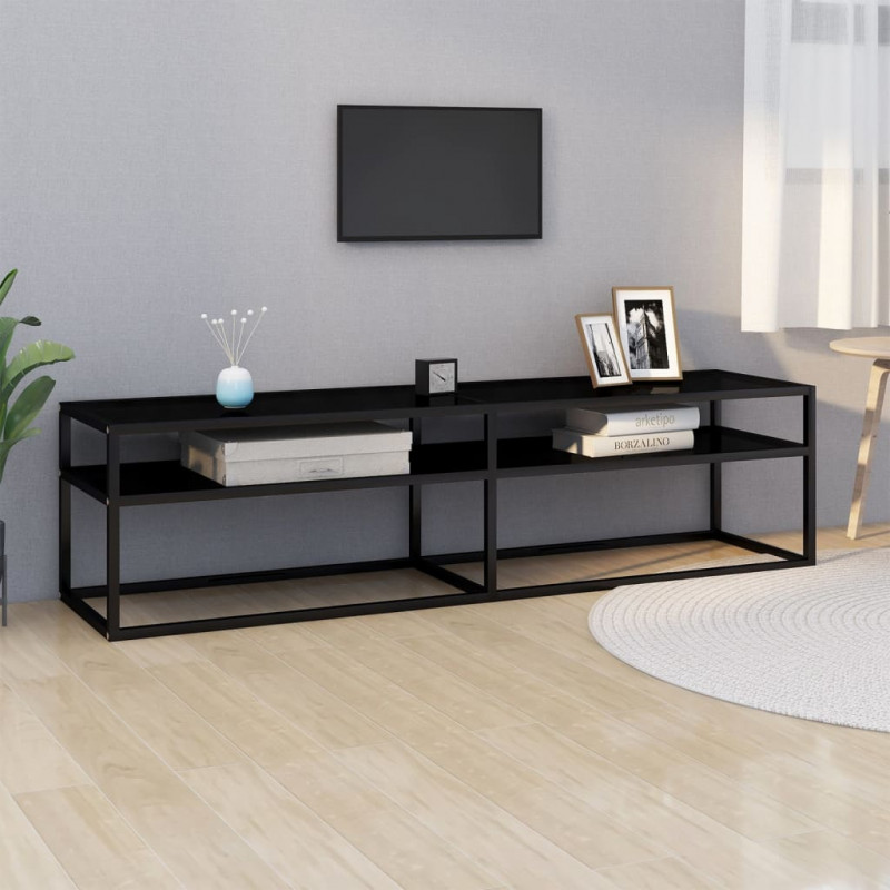 Szafka pod TV, czarna, 160x40x40,5 cm, hartowane szkło