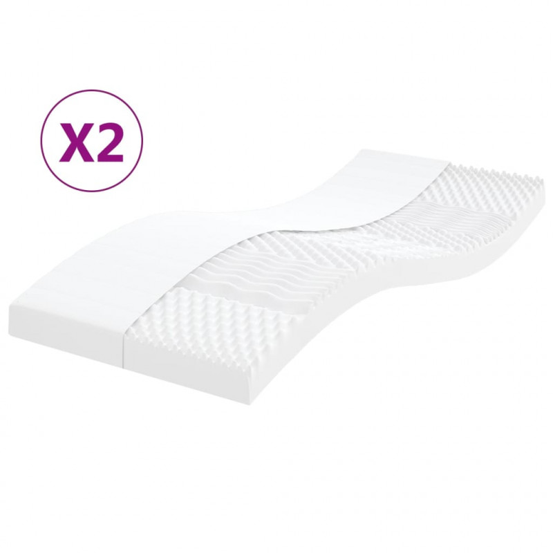 Materace piankowe, 2 szt., białe, 90x190 cm, 7-strefowe, 20 ILD