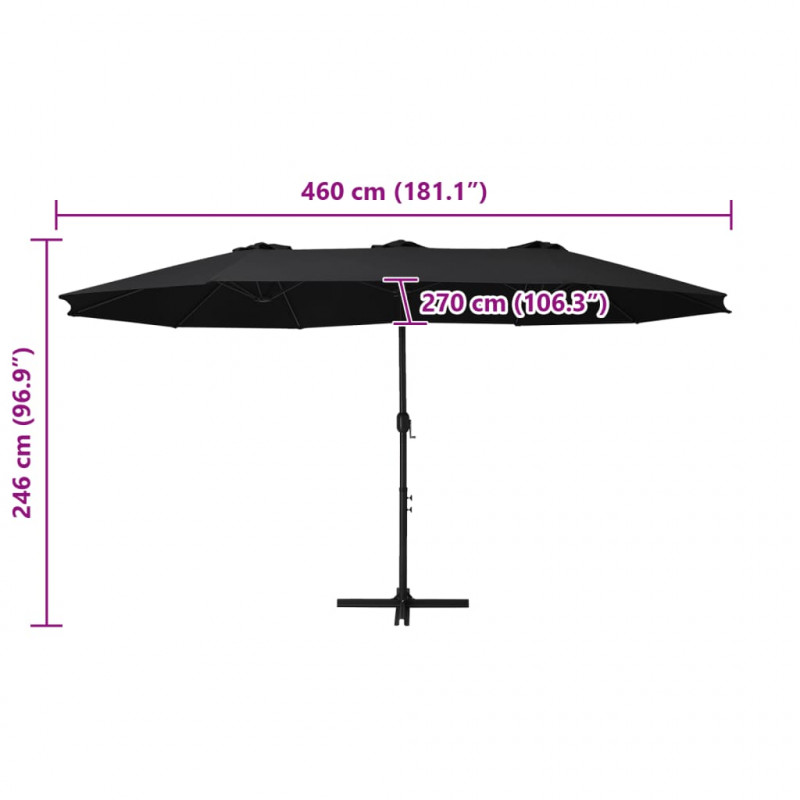 Parasol ogrodowy na słupku aluminiowym, 460 x 270 cm, czarny