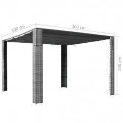 Altana z dachem, polirattan, 300x300x200cm, szary i antracytowy