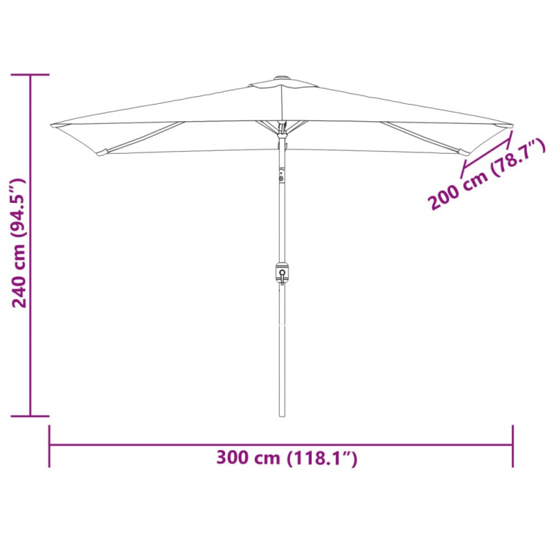 Parasol ogrodowy na metalowym słupku, 300x200 cm, lazurowy