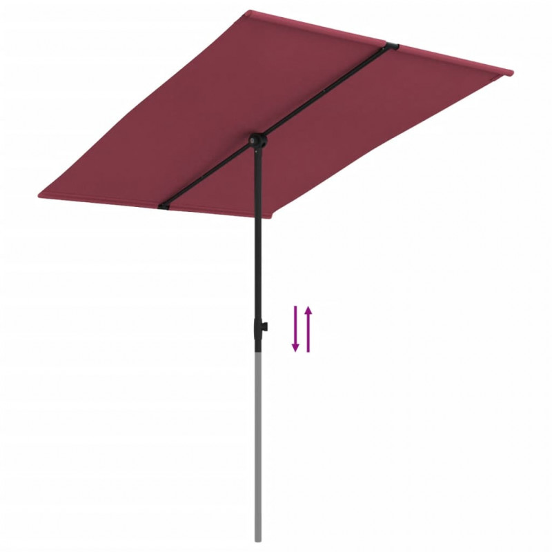 Parasol ogrodowy na aluminiowym słupku, 2x1,5 m, bordowy
