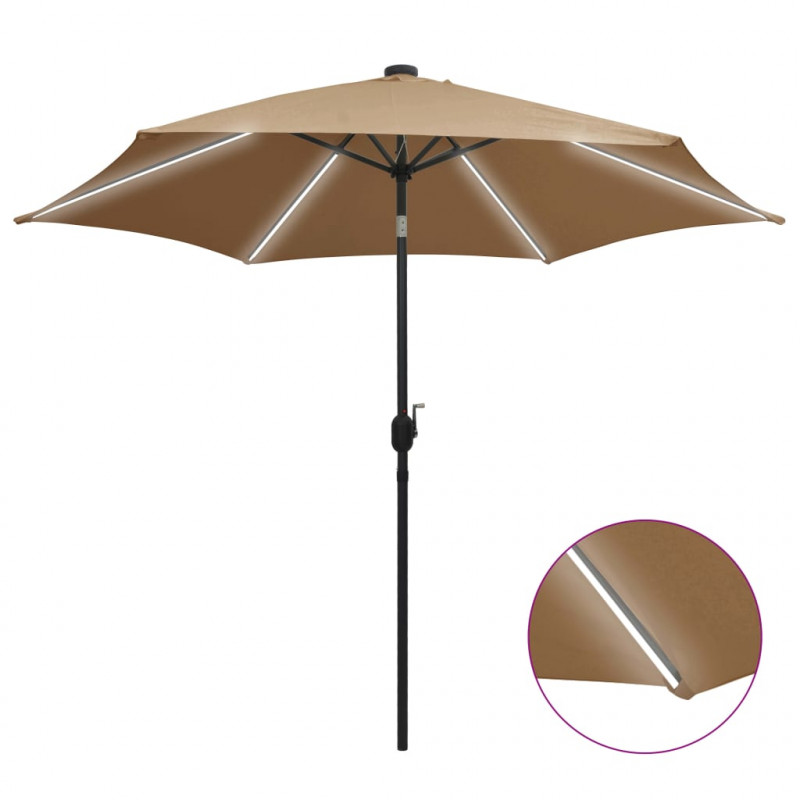 Parasol ogrodowy z LED i aluminiowym słupkiem, 300 cm, taupe