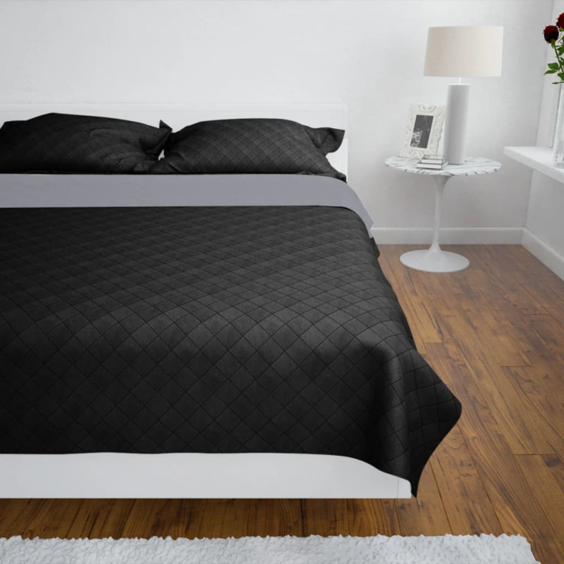 Dwustronna pikowana narzuta na łóżko, czarno-szara, 170x210 cm