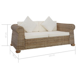 2-osobowa sofa z poduszkami, naturalny rattan