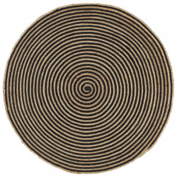 Dywanik ręcznie wykonany z juty, spiralny wzór, czarny, 90 cm