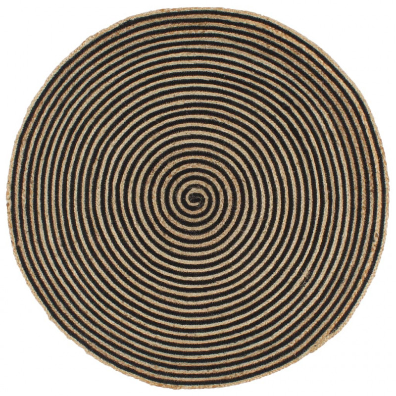 Dywanik ręcznie wykonany z juty, spiralny wzór, czarny, 90 cm