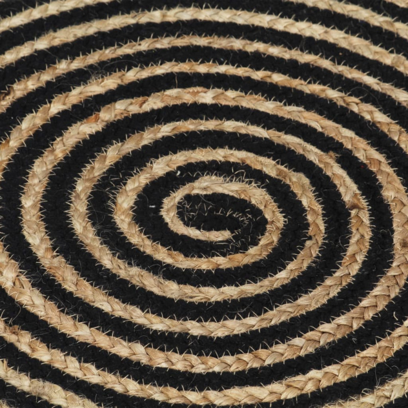 Dywanik ręcznie wykonany z juty, spiralny wzór, czarny, 90 cm