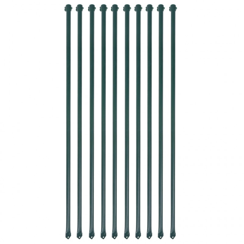 Słupki ogrodzeniowe, 10 szt., 1 m, metalowe, zielone