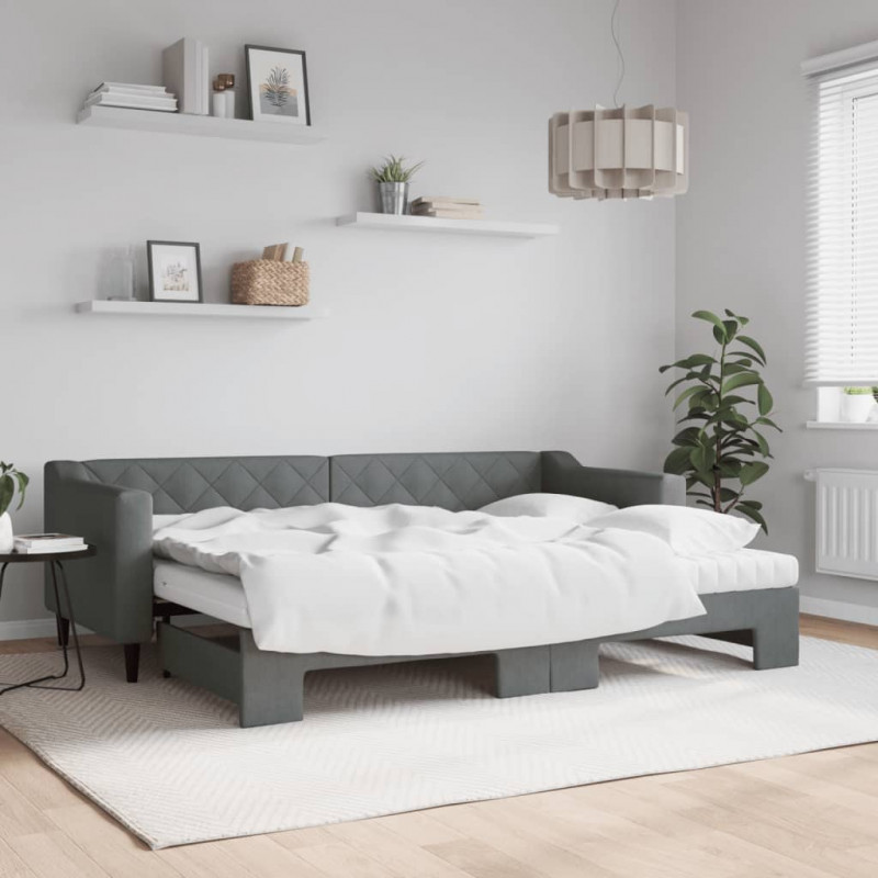 Sofa rozsuwana z materacami, ciemnoszara, 80x200 cm, tkanina