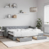 Sofa rozsuwana z szufladami, jasnoszara, 80x200 cm, tkanina