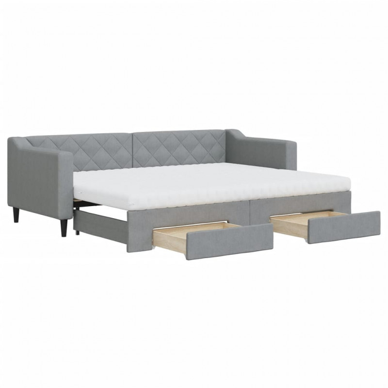 Sofa rozsuwana z szufladami, jasnoszara, 80x200 cm, tkanina