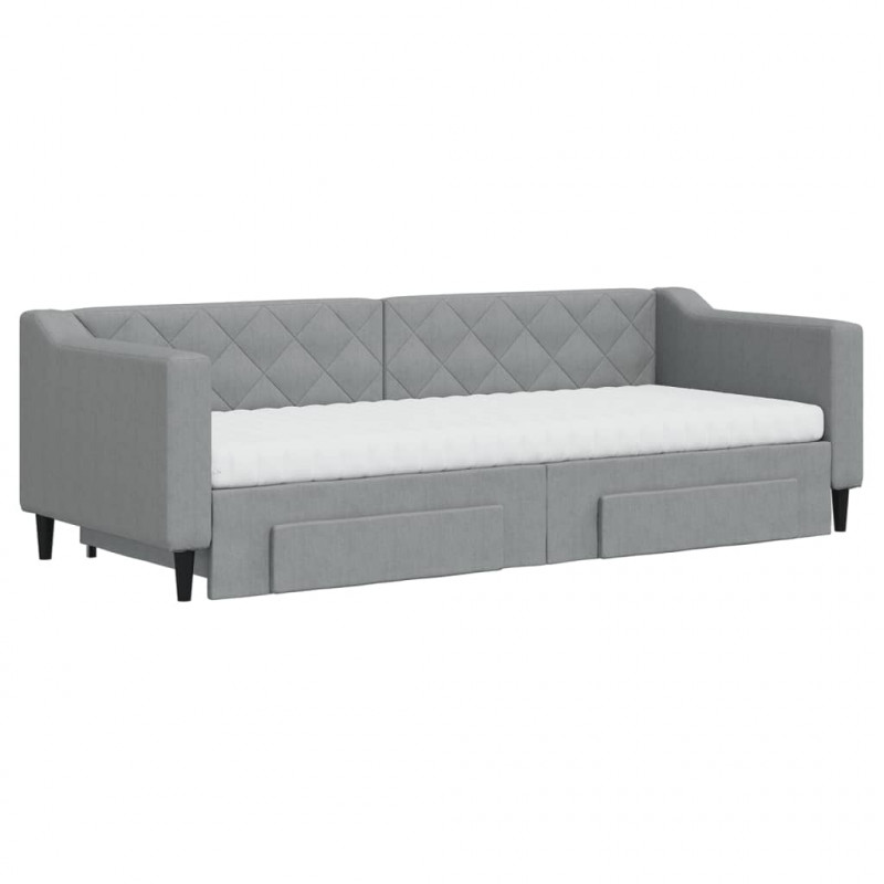 Sofa rozsuwana z szufladami, jasnoszara, 80x200 cm, tkanina