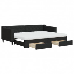 Sofa rozsuwana z szufladami, czarna, 80x200 cm, tkanina