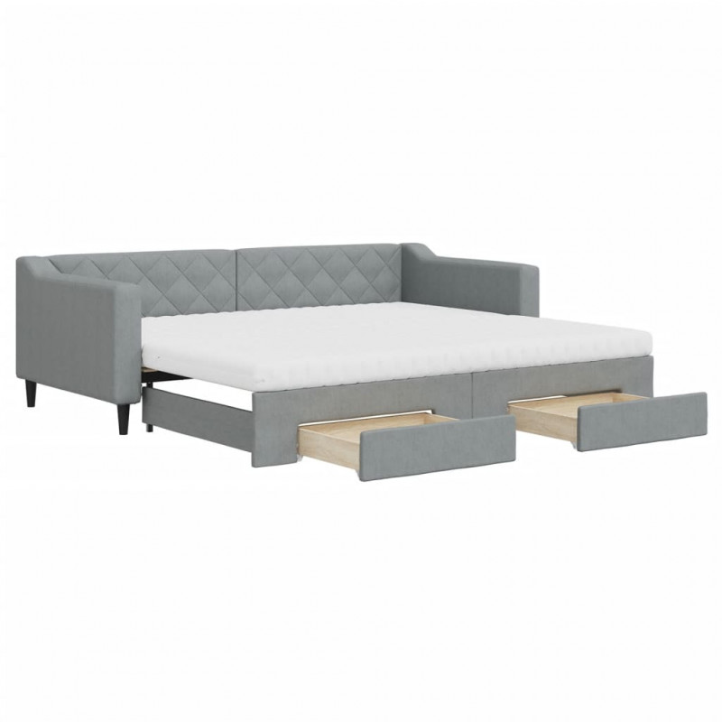 Sofa rozsuwana z szufladami, jasnoszara, 90x200 cm, tkanina