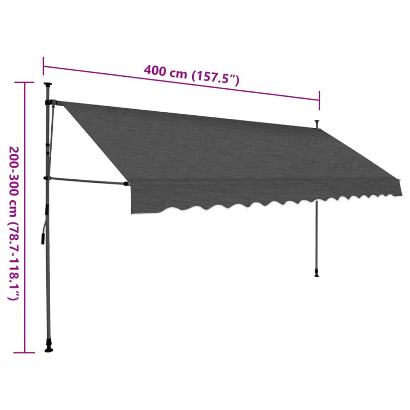 Ręcznie zwijana markiza z LED, 400 cm, antracytowa